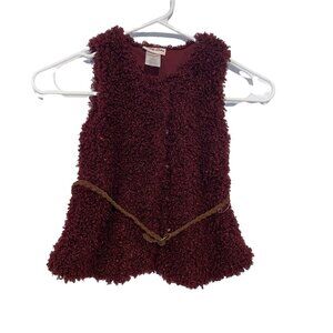 Little Lass Fuzzy Vest and Belt Maroon Burgundy Red 4T Girls